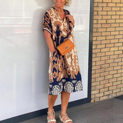 Elegant Floral Print V-Neck A-Line Dress