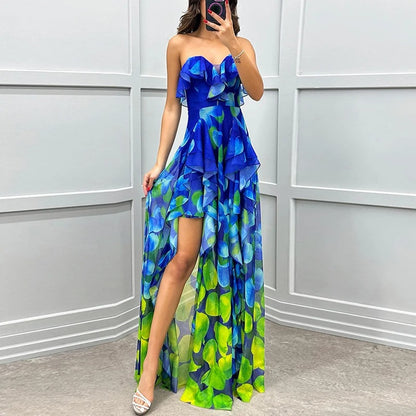 Celestia Irregular Ruffle Mesh Maxi