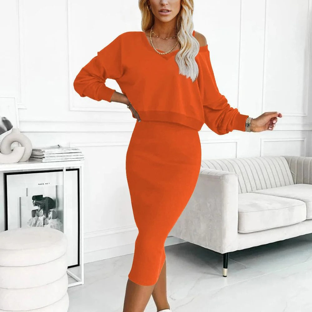 Sexy V-Neck Autumn Two-Piece Set